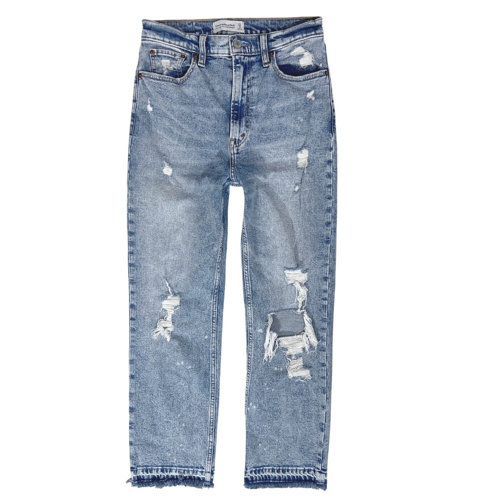 Abercrombie Ankle Straight Jeans 27 4 High Rise Mall Acid Wash Y2K Grunge A&F